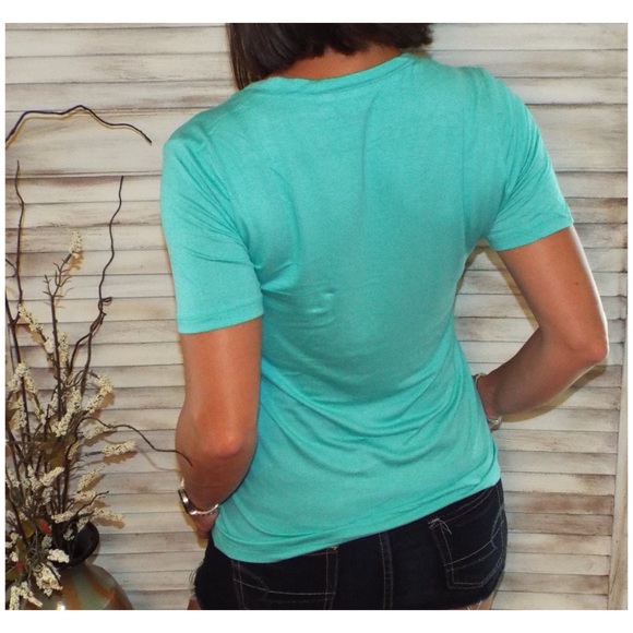 Scoop Neck Boyfriend Tee Zipper Pocket Green 1318 - Picture 3 of 6